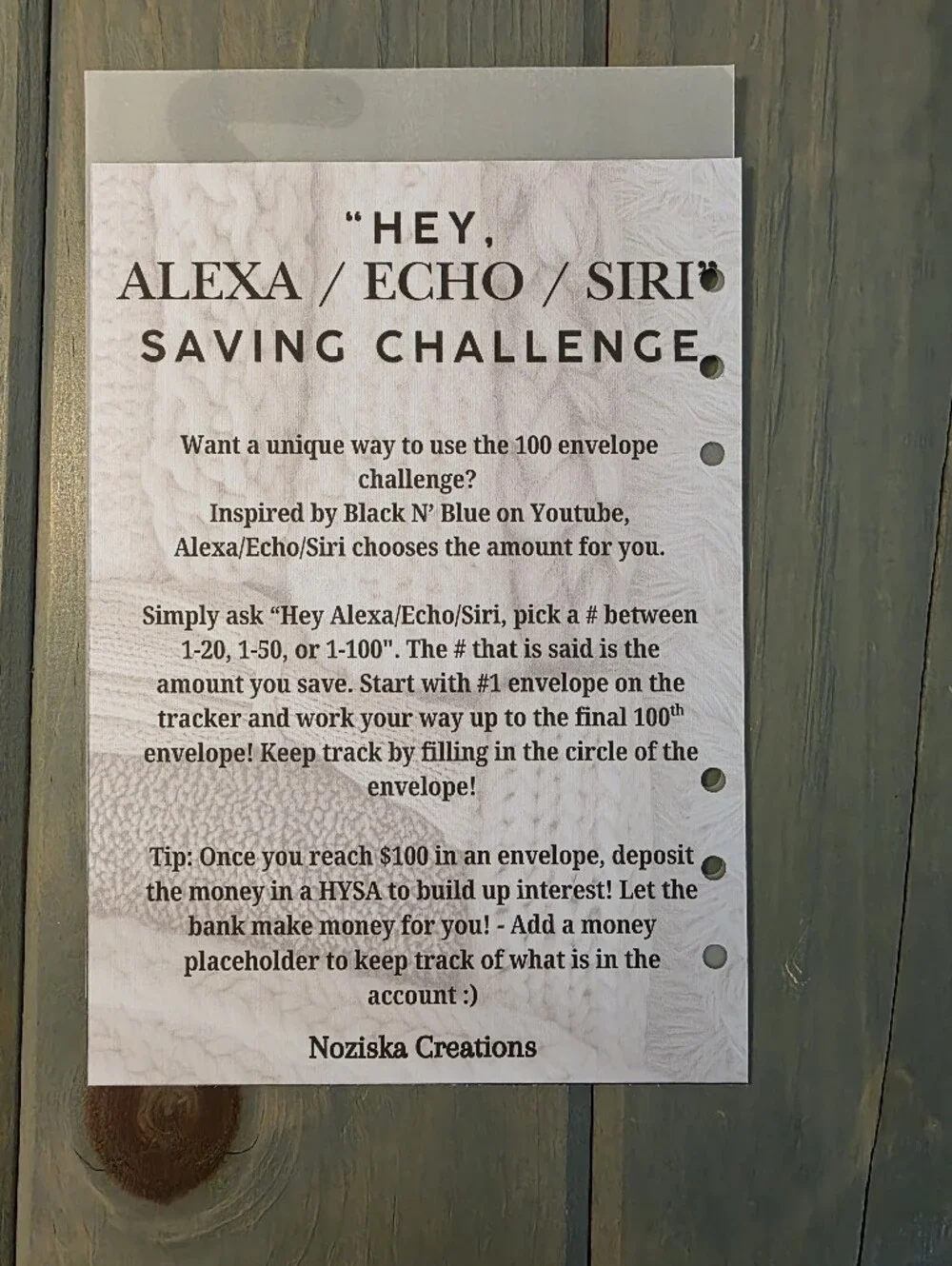 A5 Noziska Creations Savings Challenge Bundle
